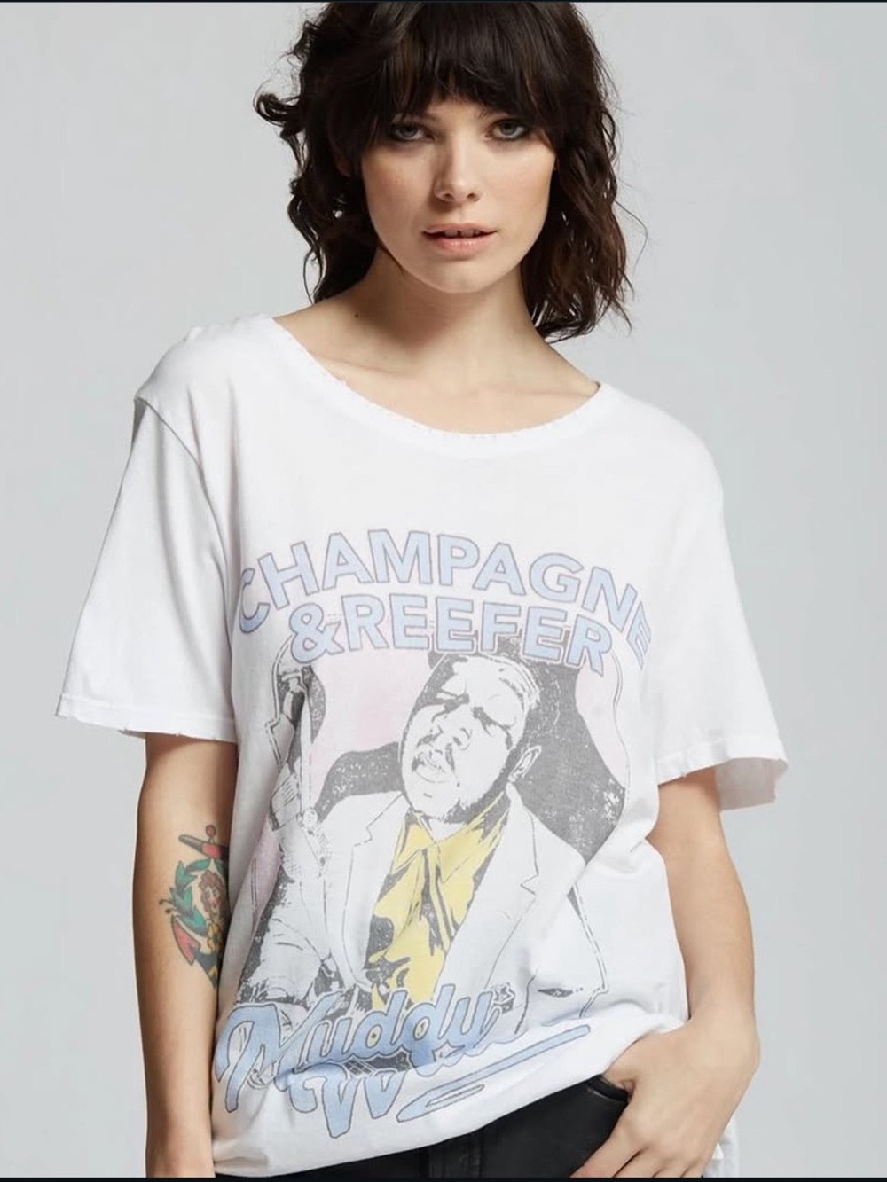 Muddy Waters champagne and reefer oversized graphic T-shirt